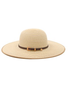 Chapeau de Paille à Large Bord avec Lanière en Cuir (Beige)