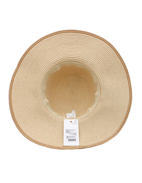 Chapeau de Paille à Large Bord avec Lanière en Cuir (Beige)