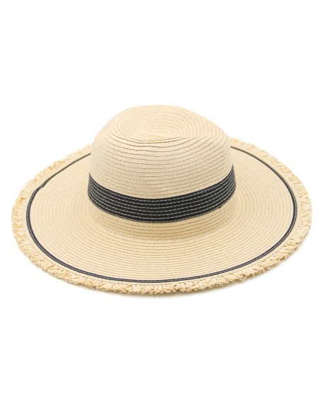 Chapeau de Paille avec Bords Frangés - Beige