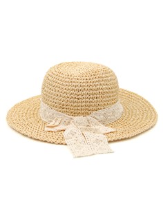 Chapeau de Paille avec Nœud en Dentelle - Beige