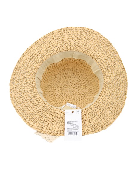 Chapeau de Paille avec Nœud en Dentelle - Beige