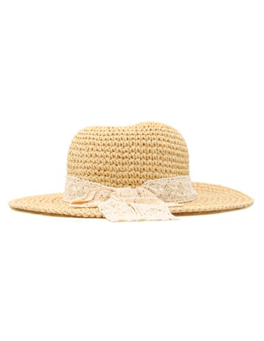 Chapeau de Paille avec Nœud en Dentelle - Beige