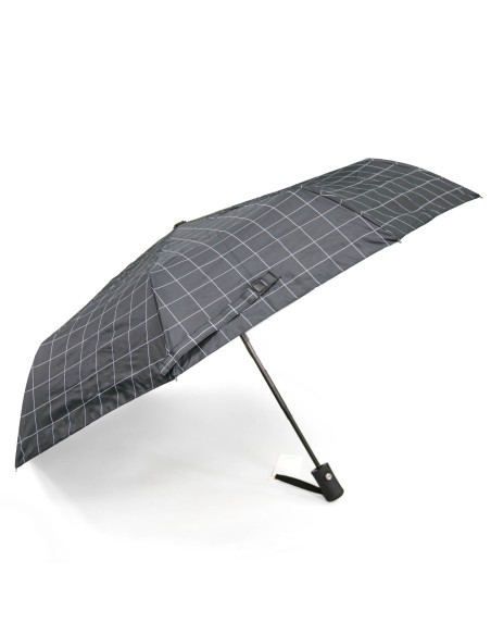 Parapluie tri-pliant à ouverture et fermeture automatique (Carreaux Noir)