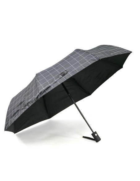 Parapluie tri-pliant à ouverture et fermeture automatique (Carreaux Noir)