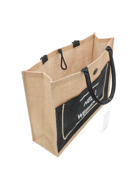 Sac Cabas Totebag en Jute avec Poche Frontale - L