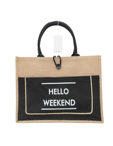 Sac Cabas Totebag en Jute avec Poche Frontale - L