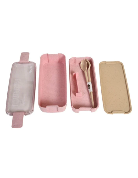 Lunch Box Paille de Blé au Couvercle Transparent - 750 ML - Rose