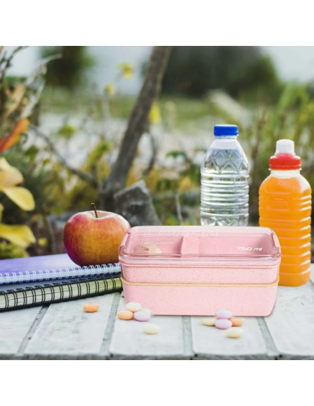 Lunch Box Paille de Blé au Couvercle Transparent - 750 ML - Rose