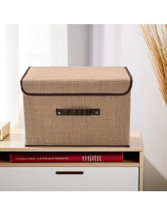 Bac de Rangement Pliant avec Couvercle - Beige Taille S