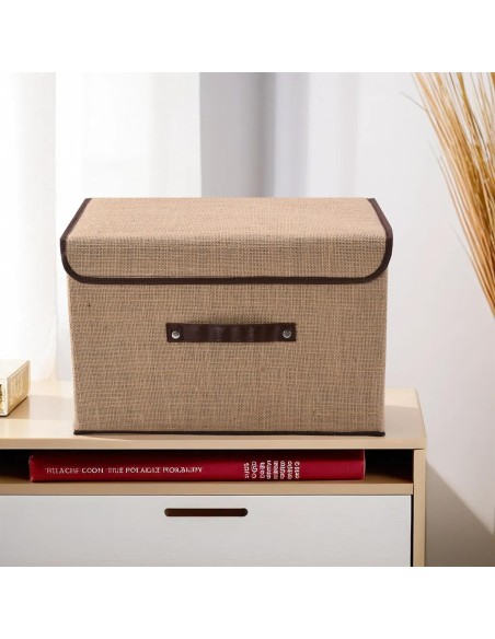 Bac de Rangement Pliant avec Couvercle - Beige Taille S
