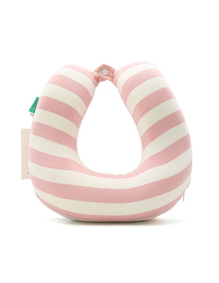 Oreiller de Voyage Cervical en Mousse à Mémoire de Forme Rayé Rose et Blanc