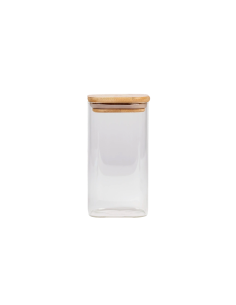 Bocal en Verre Carré avec Couvercle Bambou – 750 ml