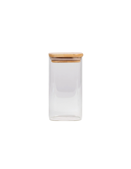 Bocal en Verre Carré avec Couvercle Bambou – 750 ml