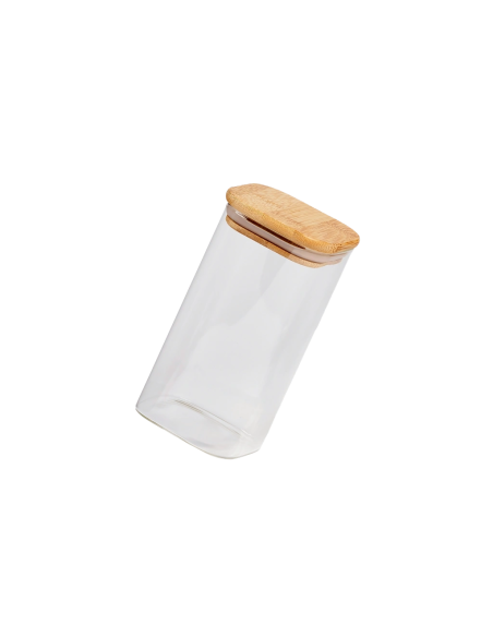Bocal en Verre Carré avec Couvercle Bambou – 750 ml
