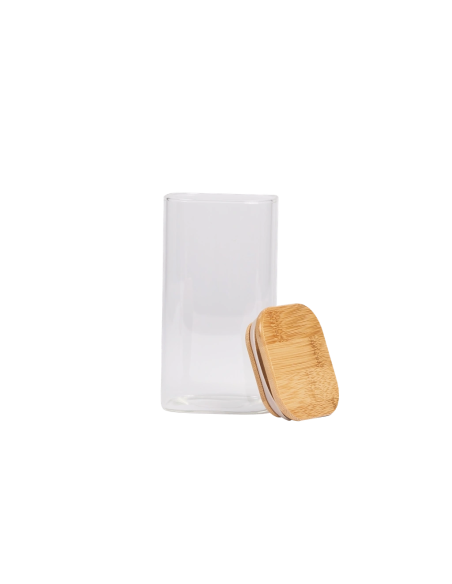 Bocal en Verre Carré avec Couvercle Bambou – 750 ml