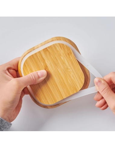 Bocal en Verre Carré avec Couvercle Bambou –...