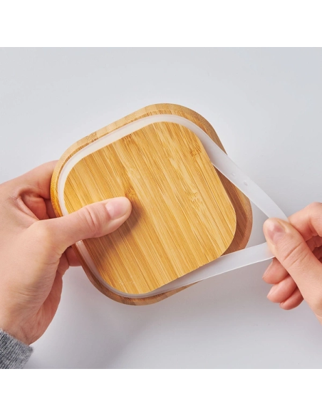 Bocal en Verre Carré avec Couvercle Bambou – 750 ml