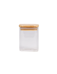 Bocal en Verre Carré avec Couvercle Bambou – 500 ml