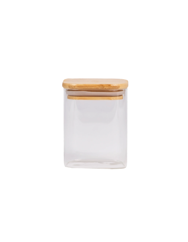 Bocal en Verre Carré avec Couvercle Bambou –...