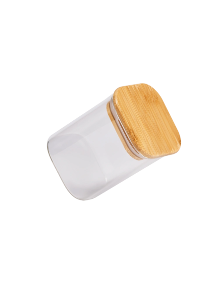 Bocal en Verre Carré avec Couvercle Bambou – 500 ml