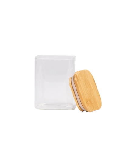 Bocal en Verre Carré avec Couvercle Bambou –...