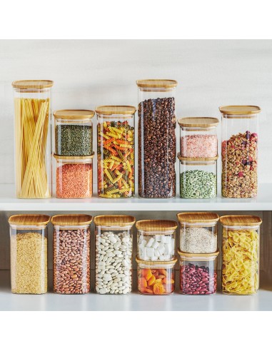 Bocal en Verre Carré avec Couvercle Bambou –...