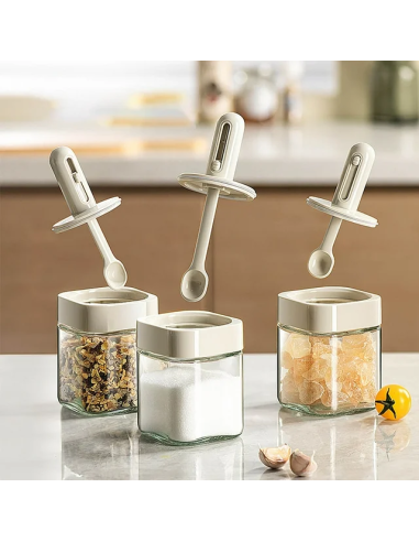 Pot à Épices Carré avec Cuillère Rétractable