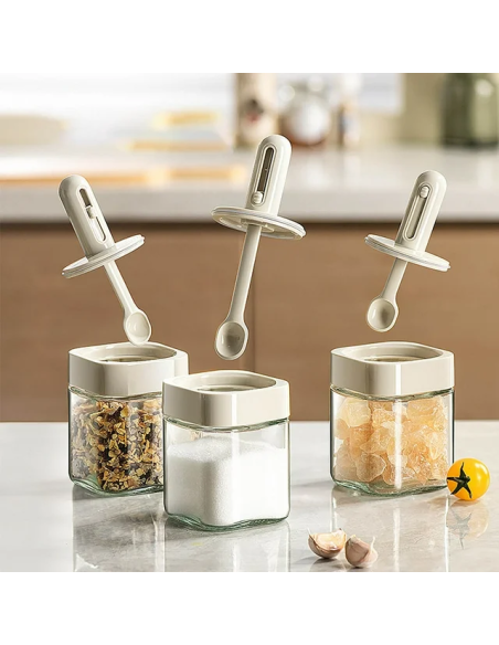 Pot à Épices Carré avec Cuillère Rétractable